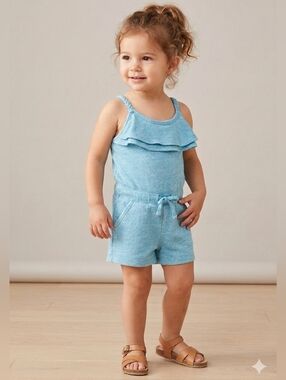 Shampoo Girls Blue Ruffle Sleeveless Romper Size 4 GUC
